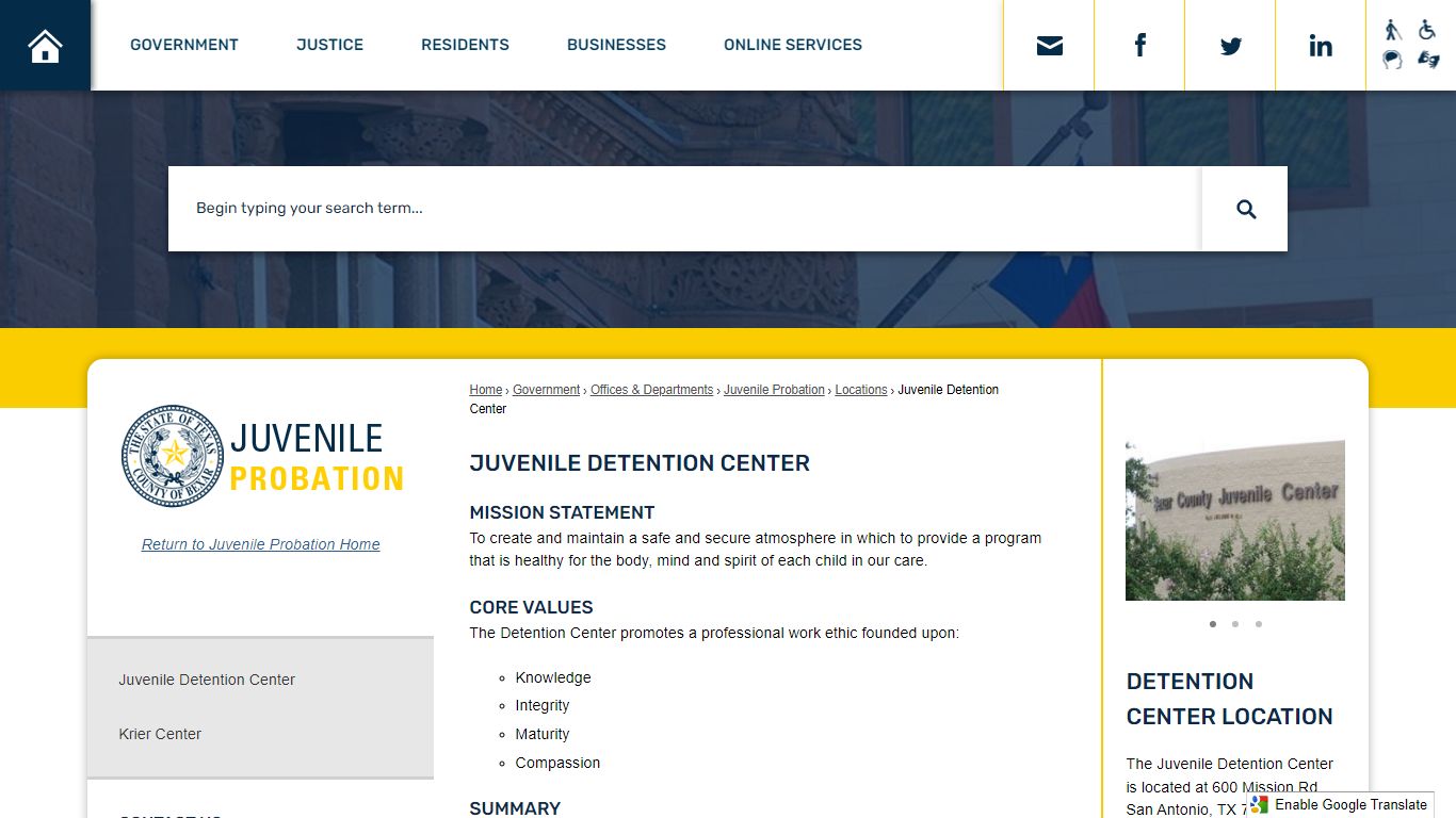 Juvenile Detention Center | Bexar County, TX - Official Website